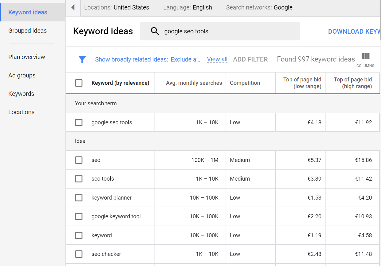 Βελτιστοποίηση Ιστοσελίδων: Google Keyword Planner